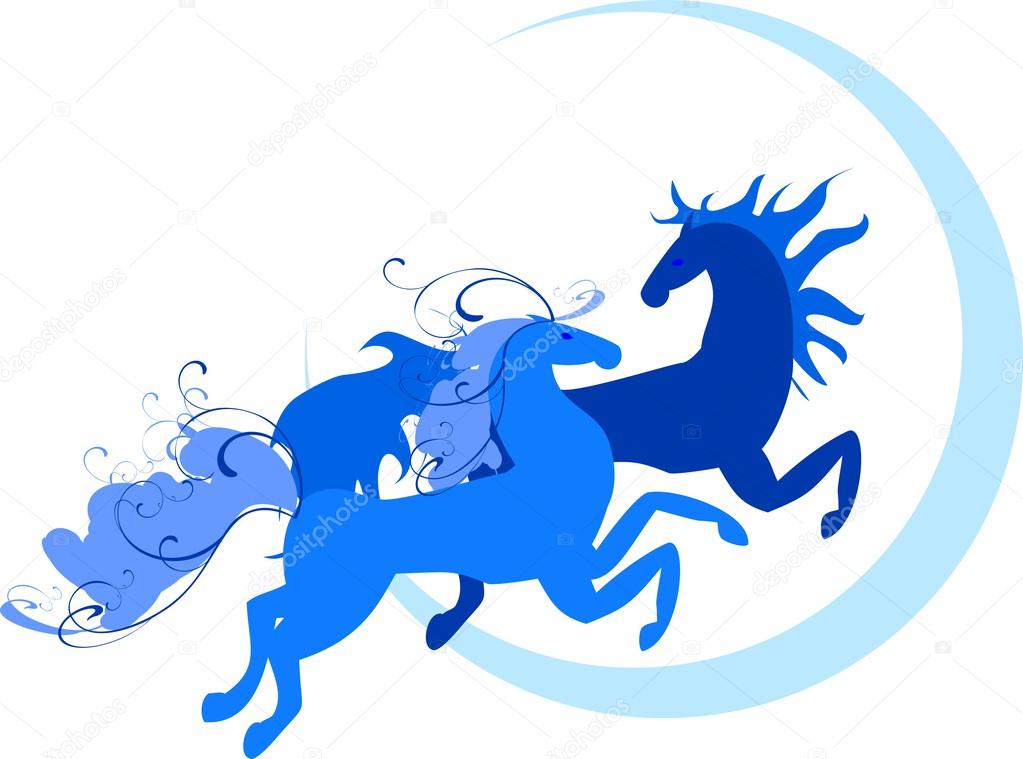 Two blue horses symbol of 2014 year — Stock Vector © mariaflaya 36047361