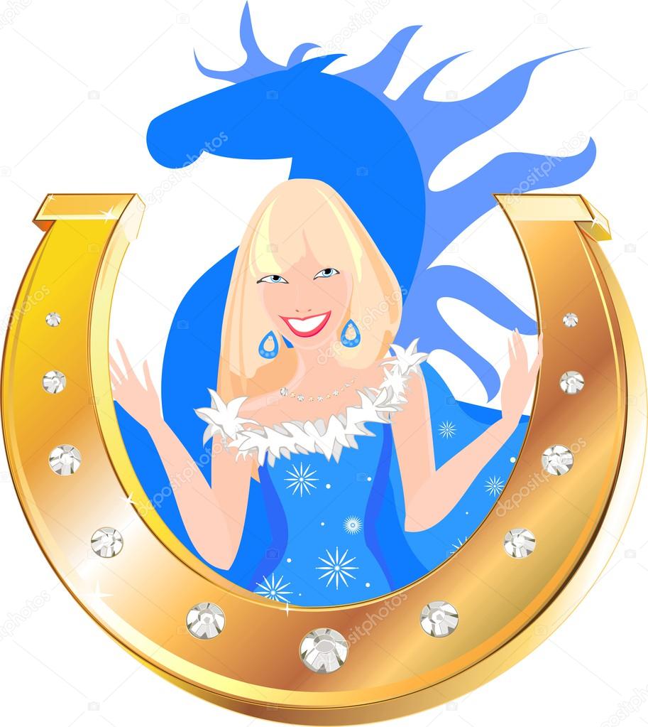 Snow-maiden in blue Christmas costume