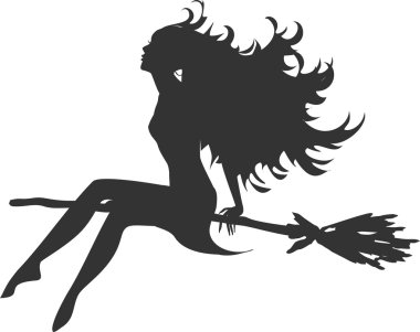 silhouet van prachtige heks zittend op de bezem