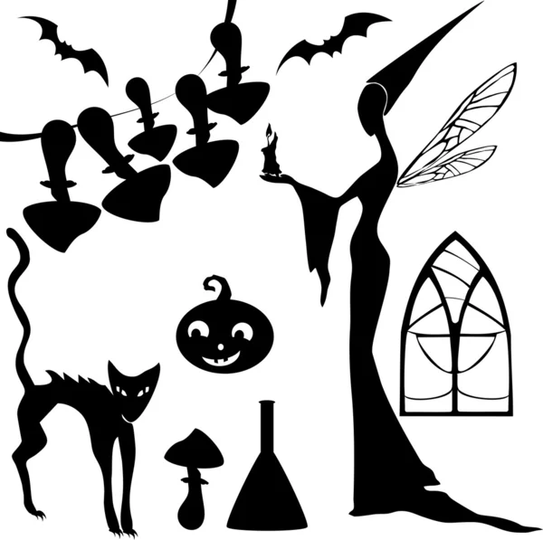 Set of silhouettes for Halloween — Stock Vector
