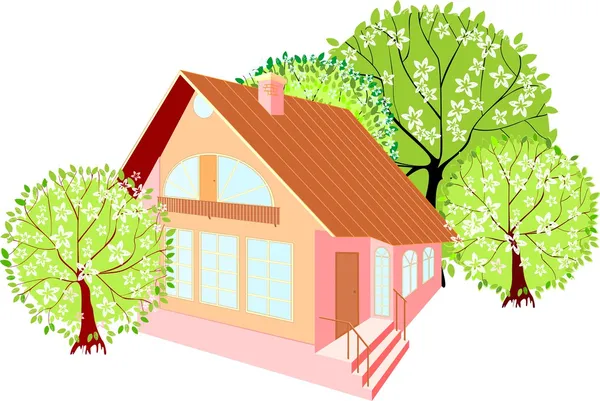 House with spring trees — Stock Illustration House with spring trees Stock Vector
