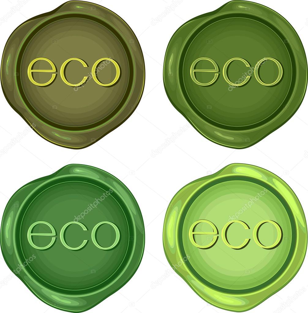 Set of green wax stamps for environmentally friendly products