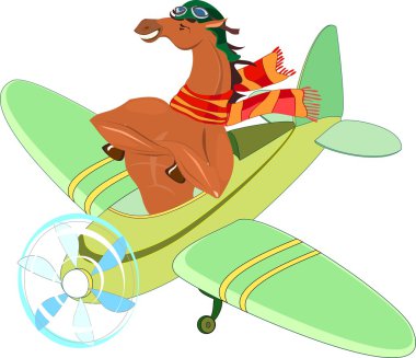 Horse-aviator in an airplane clipart