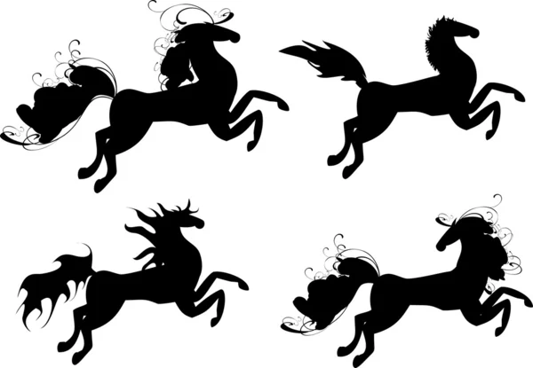 Four black horses - symbol of 2014 year — Stock Vector