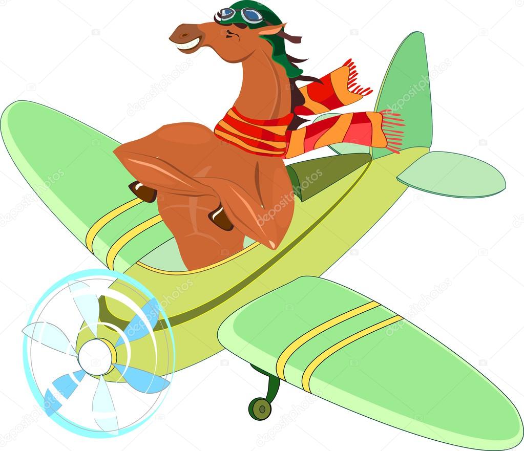 Horse-aviator in an airplane