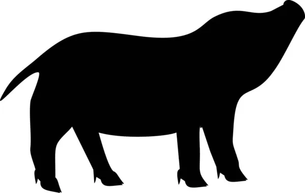 Black Silhouette European Wild Boar Sus Scrofa Piglet Isolated White — Stock Vector