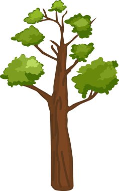 Yeşil yapraklı çizgi film ağacı beyaz arkaplanda izole edilmiş