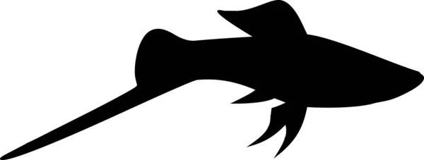Black Silhouette Male Swordtail Aquarium Fish Isolated White Background — Stock Vector