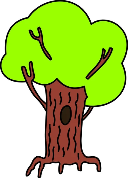 Tecknad Träd Med Ihålig Och Grön Krona Isolerad Vit Bakgrund — Stock vektor