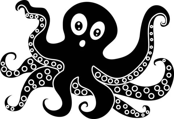 Black Silhouette Octopus Isolated White Background — Stock Vector