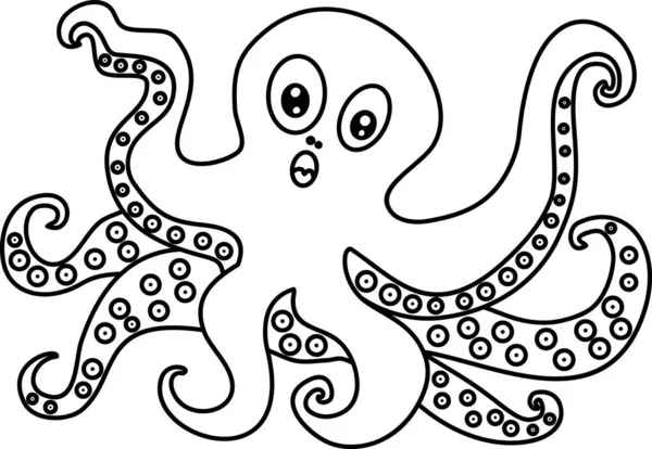 Kleurplaat Met Cartoon Octopus Geïsoleerd Witte Achtergrond — Stockvector