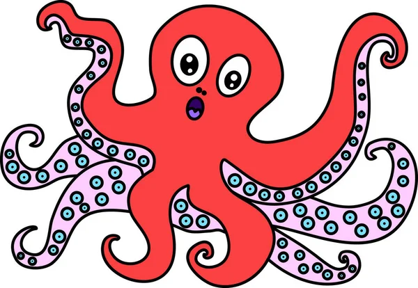 Red Cartoon Octopus Isolated White Background — Stock Vector