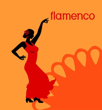  Kırmızı elbiseli flamenko dansçısının silueti
