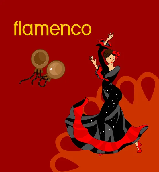Tancerka Flamenco Czarnej Sukience Kastanietami — Wektor stockowy