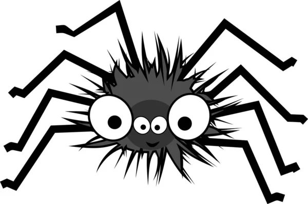 面白い大きな目の漫画のShaggy黒クモは白の背景に隔離 — ストックベクタ