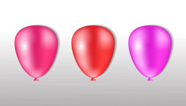 Beyaz ve gri arka planda izole edilmiş balon vektörü gerçekçiliği. Doğum günü, bayram partisi kutlaması ve farklı renklerde uçan helyum balonları ve parlak ışık yansıması..