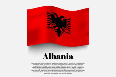 Arnavutluk bayrak sallama formu gri arka planda. Vektör çizimi. Gri arka planda bayrak sallama formu. Vektör illüstrasyonu.