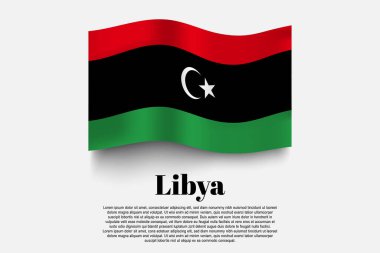Libya bayrağı gri arka planda sallanıyor. Vektör çizimi. Gri arka planda bayrak sallama formu. Vektör illüstrasyonu.