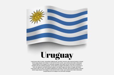 Gri arka planda Uruguay bayrağı dalgalanması. Vektör çizimi. Gri arka planda bayrak sallama formu. Vektör illüstrasyonu.