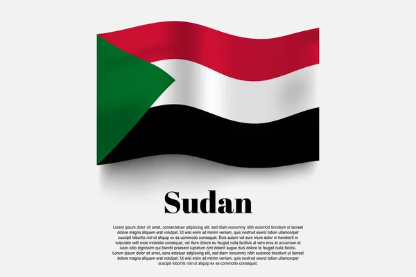 Bandiera Sudan Sventola Forma Sfondo Grigio Illustrazione Vettoriale Bandiera Che — Vettoriale Stock