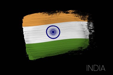 Hindistan bayrağıyla Grunge fırça darbesi. Hindistan 'ın suluboya bayrağı. Sembol, poster, ulusal bayrağın bayrağı. Stil suluboya çizimi.