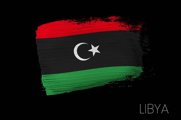 Grunge Brush Stroke Libya National Flag Watercolor Painting Flag Libya — Stock Photo, Image