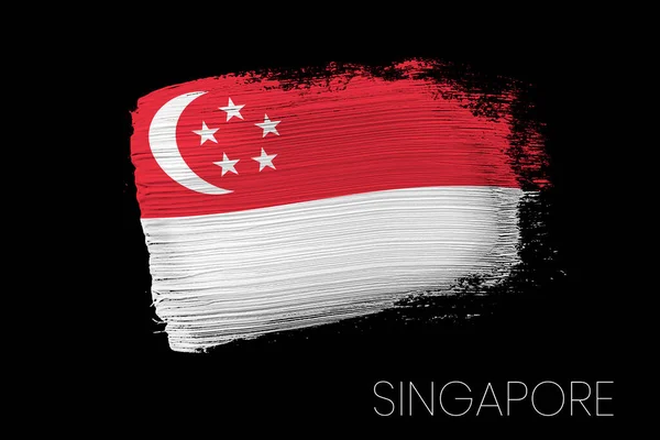 Grunge Pinselstrich Mit Singapur Nationalflagge Aquarellmalerei Flagge Von Singapur Symbol — Stockfoto