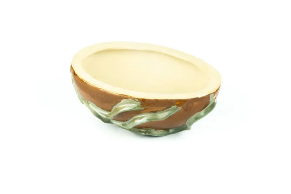 Leere Keramikschüssel Schale Oder Topf Isoliert Auf Weißem Hintergrund Seitenansicht — Stockfoto