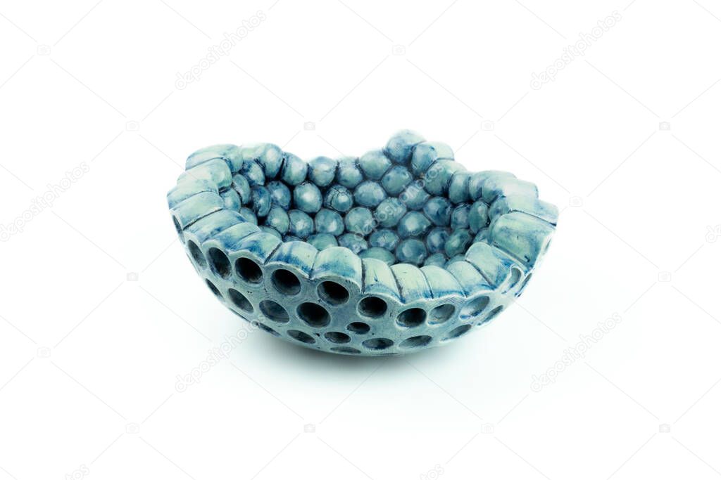 Empty vintage ceramics bowl, dish or crock pot, isolated on white background, Side view