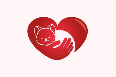 Kalp ve kedi logosu. Hayvanları koru ve sev tasarımı.