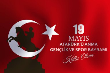 Türk ulusal tatil vektör illüstrasyonu. 19 Mayis Atatürk 'u Anma, Genclik ve Spor Bayrami Kutlu Olsun. İngilizce: 