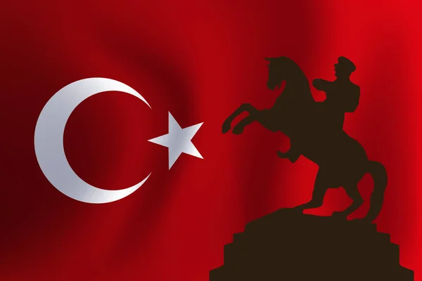 Zıplayan Atta Atatürk Arkasında Türk Bayrağı Vektör Illüstrasyonu — Stok Vektör