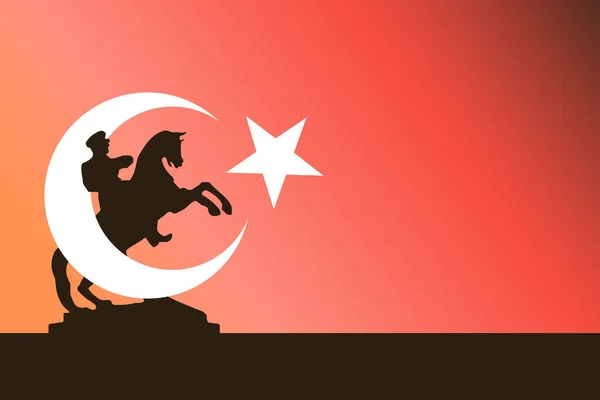 Zıplayan Atta Atatürk Arkasında Türk Bayrağı Vektör Illüstrasyonu — Stok Vektör