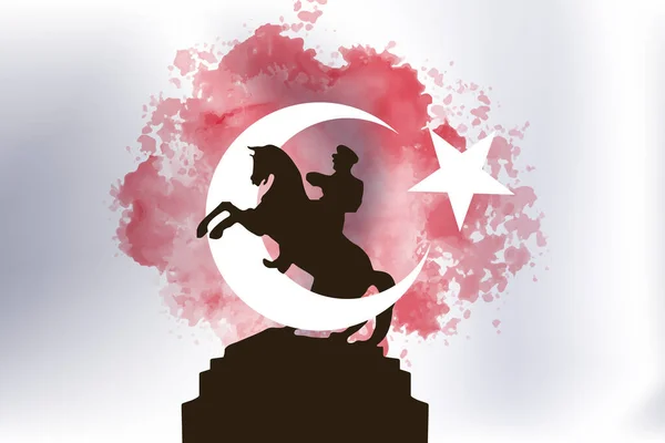 Ataturk Het Stuiterende Paard Turkse Vlag Achter Hem Vectorillustratie — Stockvector