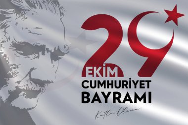 29 Ekim Cumhuriyet Bayrami kutlu olsun, Cumhuriyet Günü Türkiye. Tercümesi: 29 Ekim Türkiye Cumhuriyeti Gününüz kutlu olsun. Vektör illüstrasyonu, poster, kutlama kartı, grafik, post ve hikaye tasarımı.