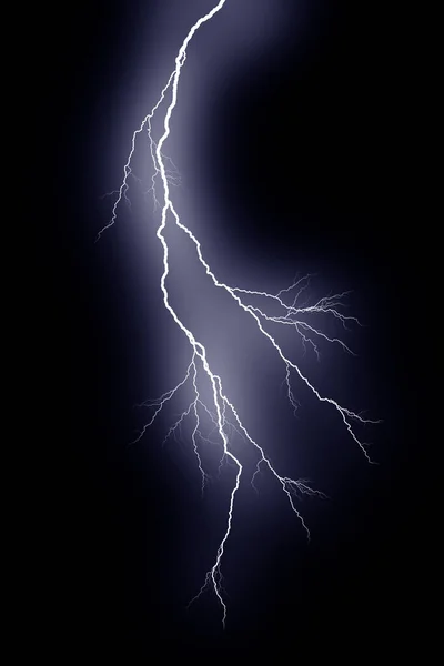 Lightning bolts isolated on black background. Thunder electric strike. Thunderstorm and lightning — Stock Photo, Image