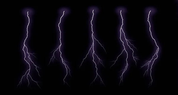 Lightning bolts isolated on black background. Thunder electric strike. Thunderstorm and lightning — Stock Photo, Image