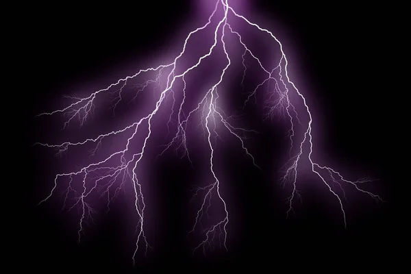 Lightning bolts isolated on black background. Thunder electric strike. Thunderstorm and lightning — Stock Photo, Image