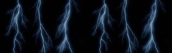 Lightning bolts isolated on black background. Thunder electric strike. Thunderstorm and lightning — Stock Photo, Image