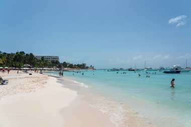 Isla Mujeres, Cancun, Mexico - September 13, 2021: Beautiful Caribbean beach Playa Norte or North beach on the Isla Mujeres near Cancun, Mexico clipart