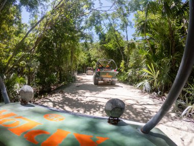 Cancun, Mexico - September 16, 2021: Xplor park amphibious vehicles. Xplor is an adventure park in Riviera Maya clipart