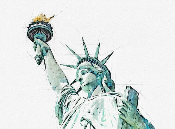 Statue of Liberty architectural sketch drawing with pencil — Stock Photo, Image