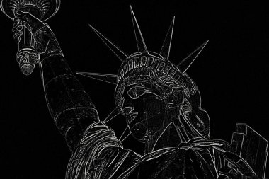 Black and white drawing of the Statue of Liberty, chalk board style