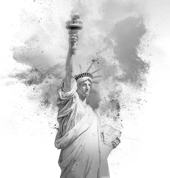 Statue of Liberty with holi paint powder explosion isolated on white background — Stock Photo, Image