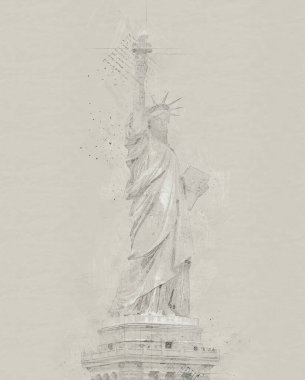 Statue of liberty vintage style pencil sketch