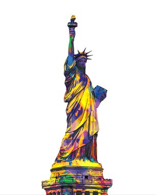 The Statue of Liberty isolated on white background, digital pop art design