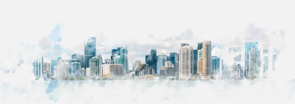 Υδατογραφία ψηφιακή απεικόνιση του Μαϊάμι Downtown ορίζοντα απομονώνονται σε λευκό φόντο — Φωτογραφία Αρχείου