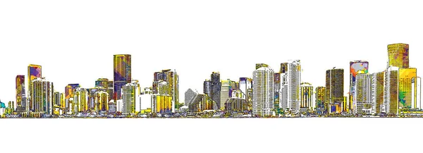 Dibujo de arte pop del horizonte del centro de Miami sobre fondo blanco — Foto de Stock