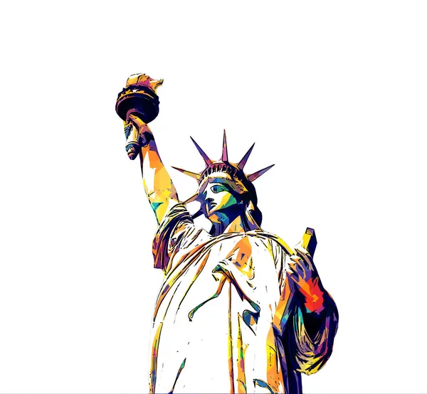 The Statue of Liberty isolated on white background, digital pop art design