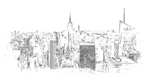 Nova Iorque skyline com arranha-céus, desenho a lápis — Fotografia de Stock